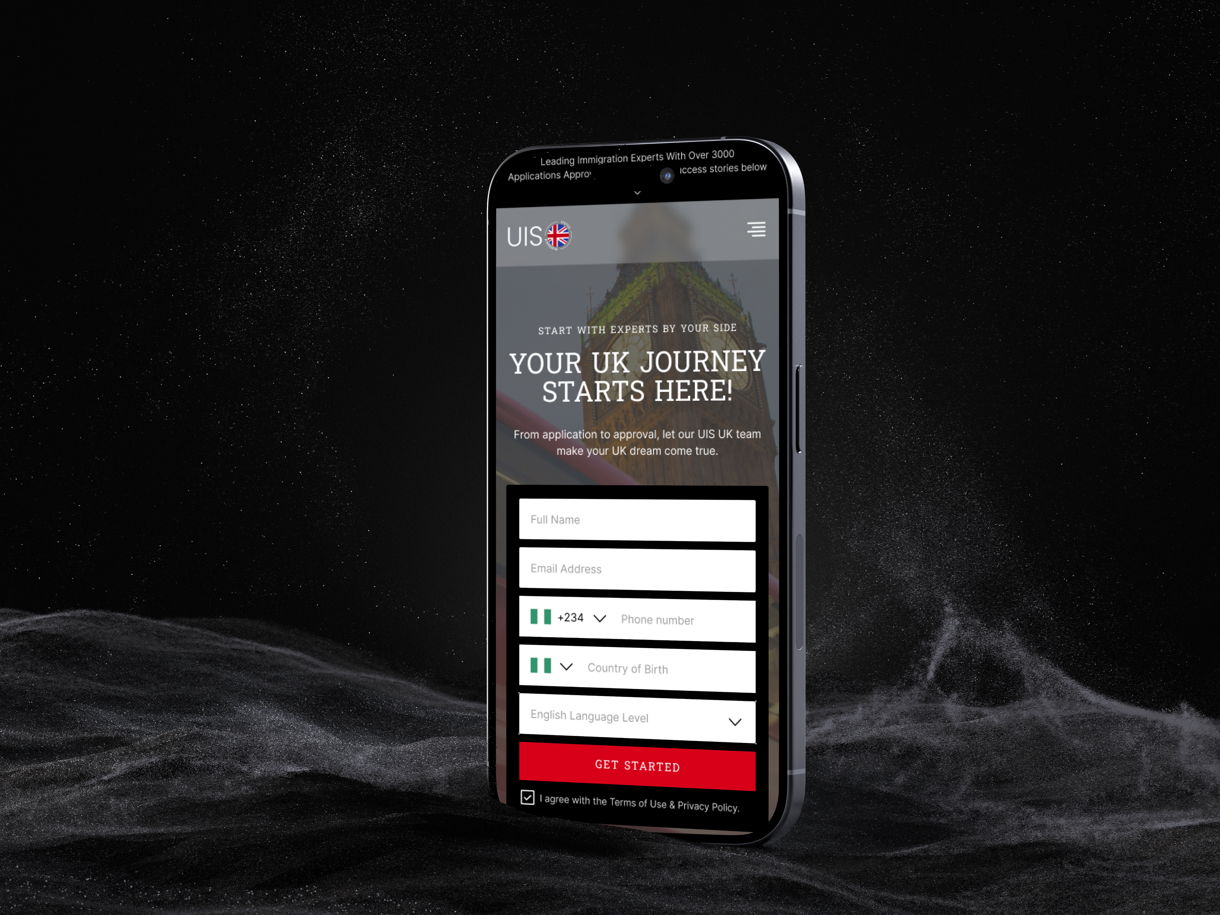 Three mobile screens of UIS UK website