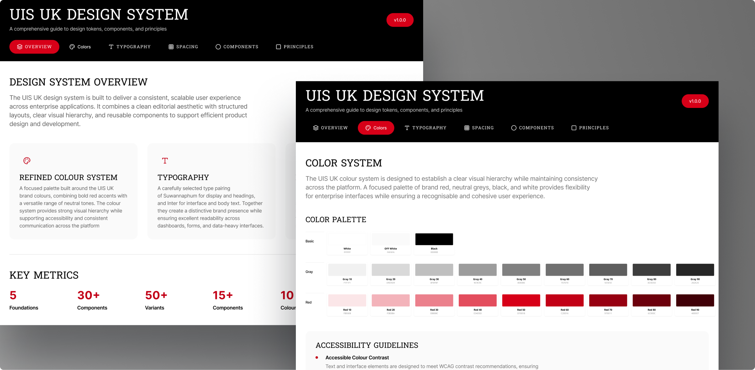 Two screens of UIS UK design system mockup