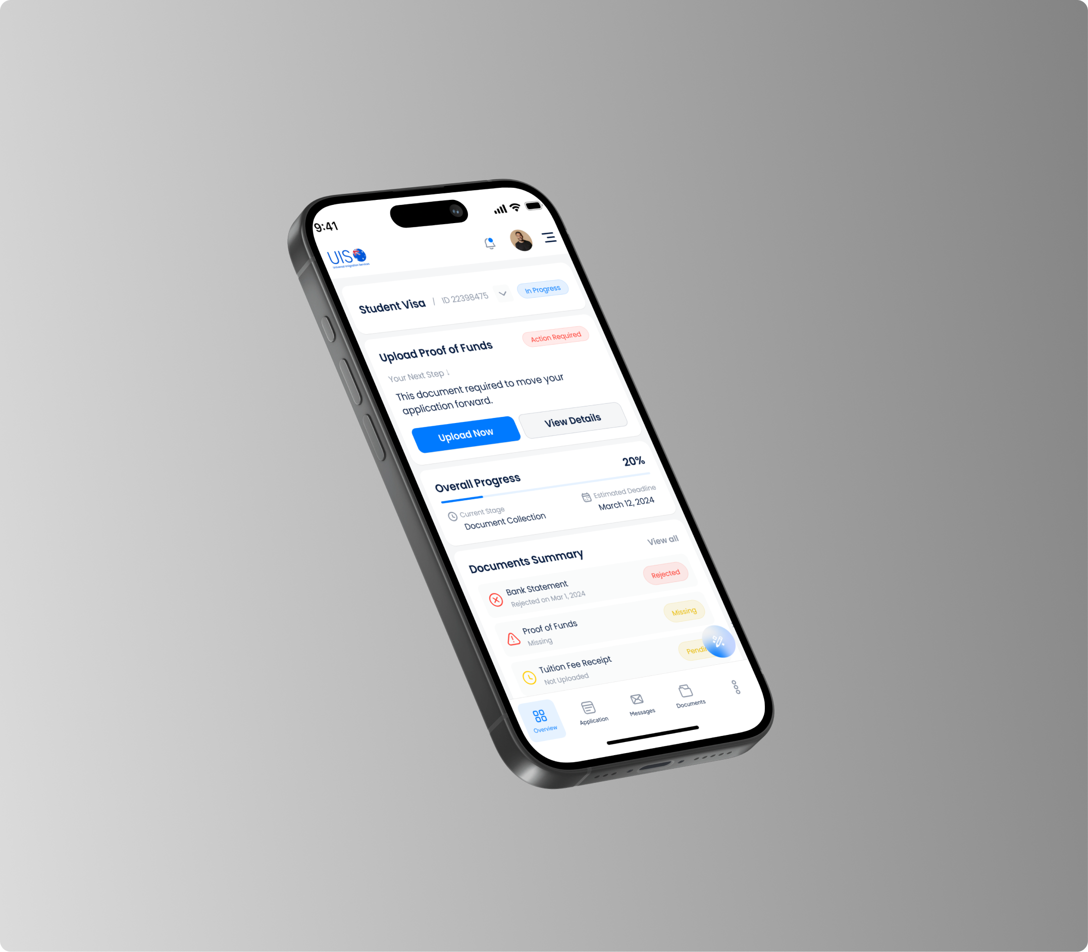 Mobile phone shoing the main app dashboard