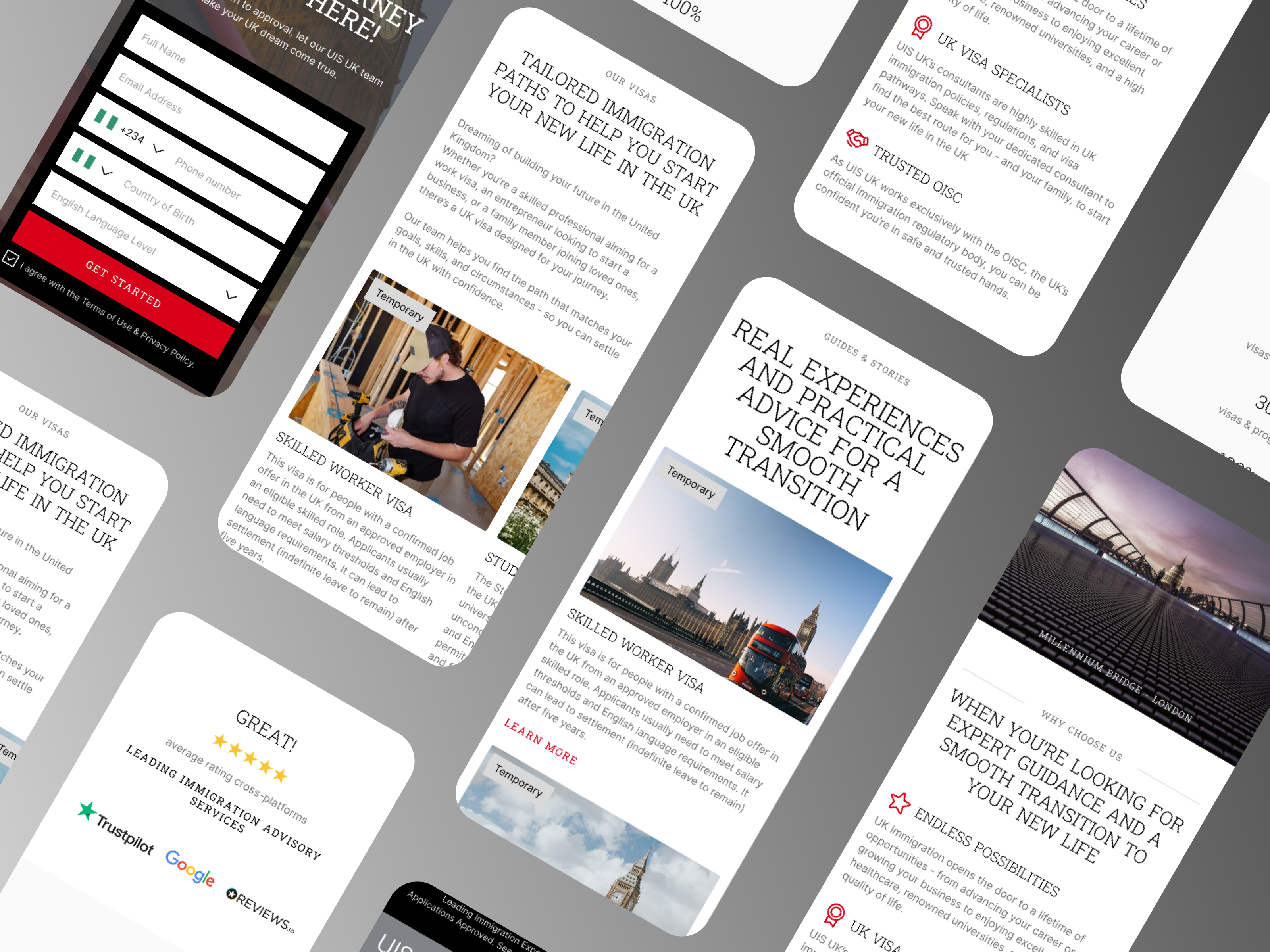 Mobil grid showcasing website screens
