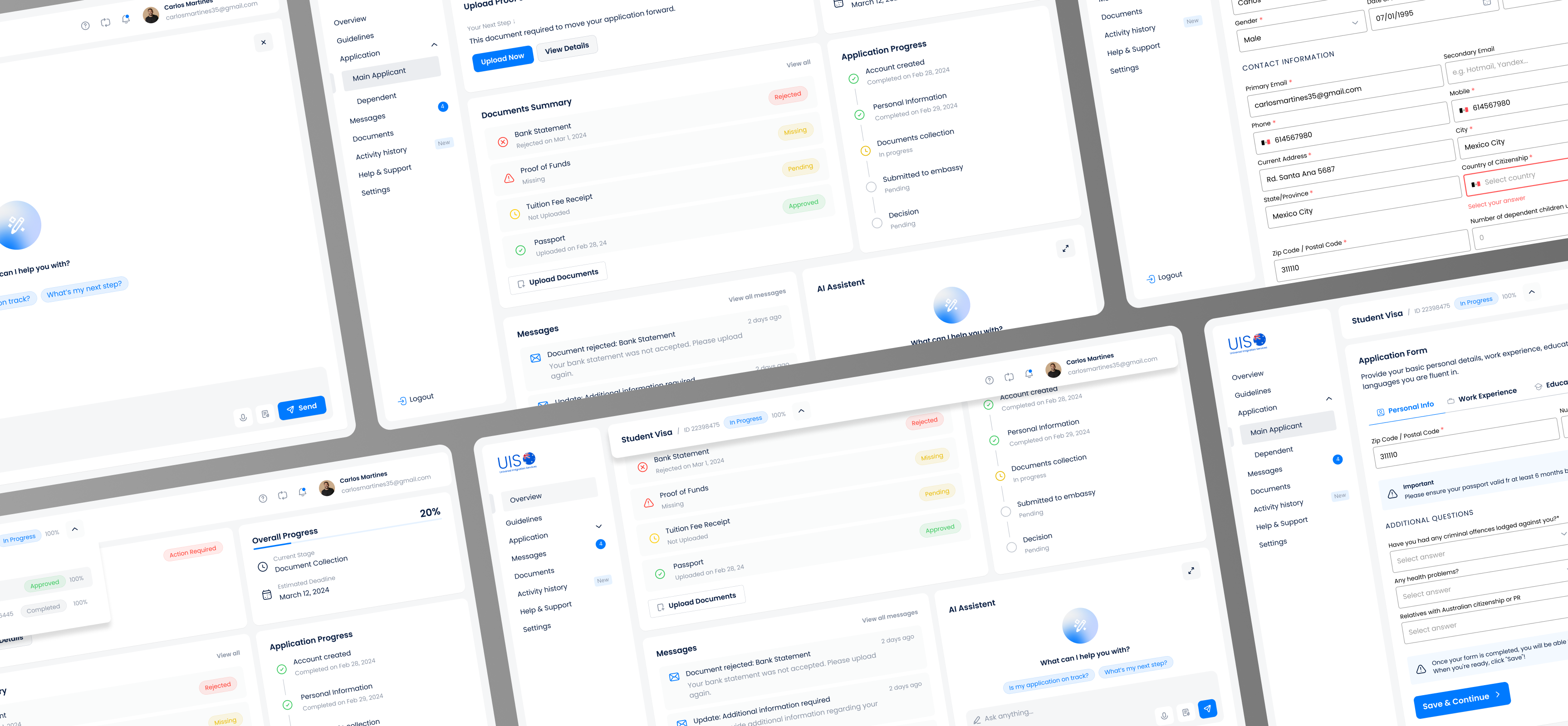 Grid of different screens of the web app project