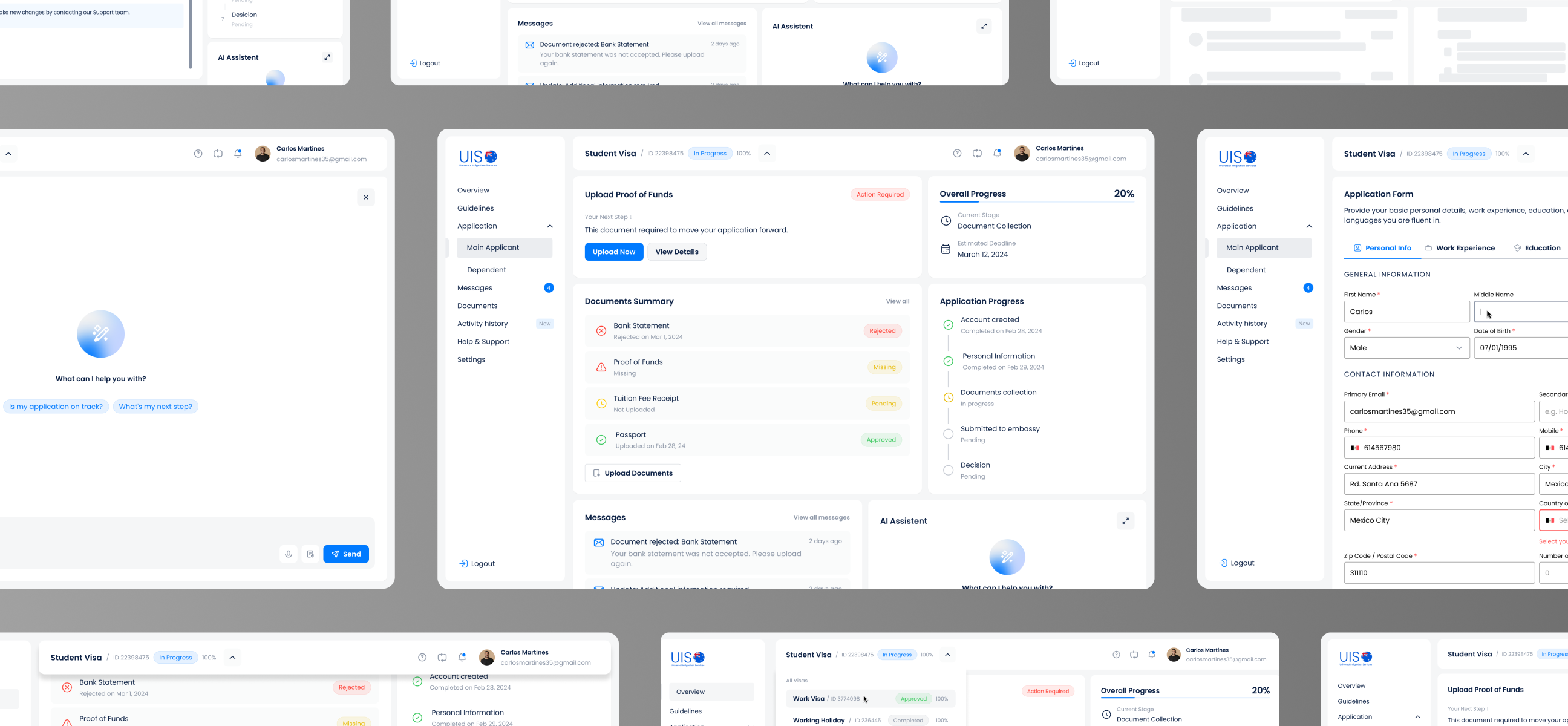Grid of different screens of the web app project